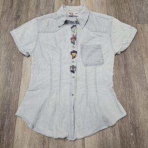 Vintage Looney Tunes CMG Inc. Denim Acid Wash Button Down Top Women's Large